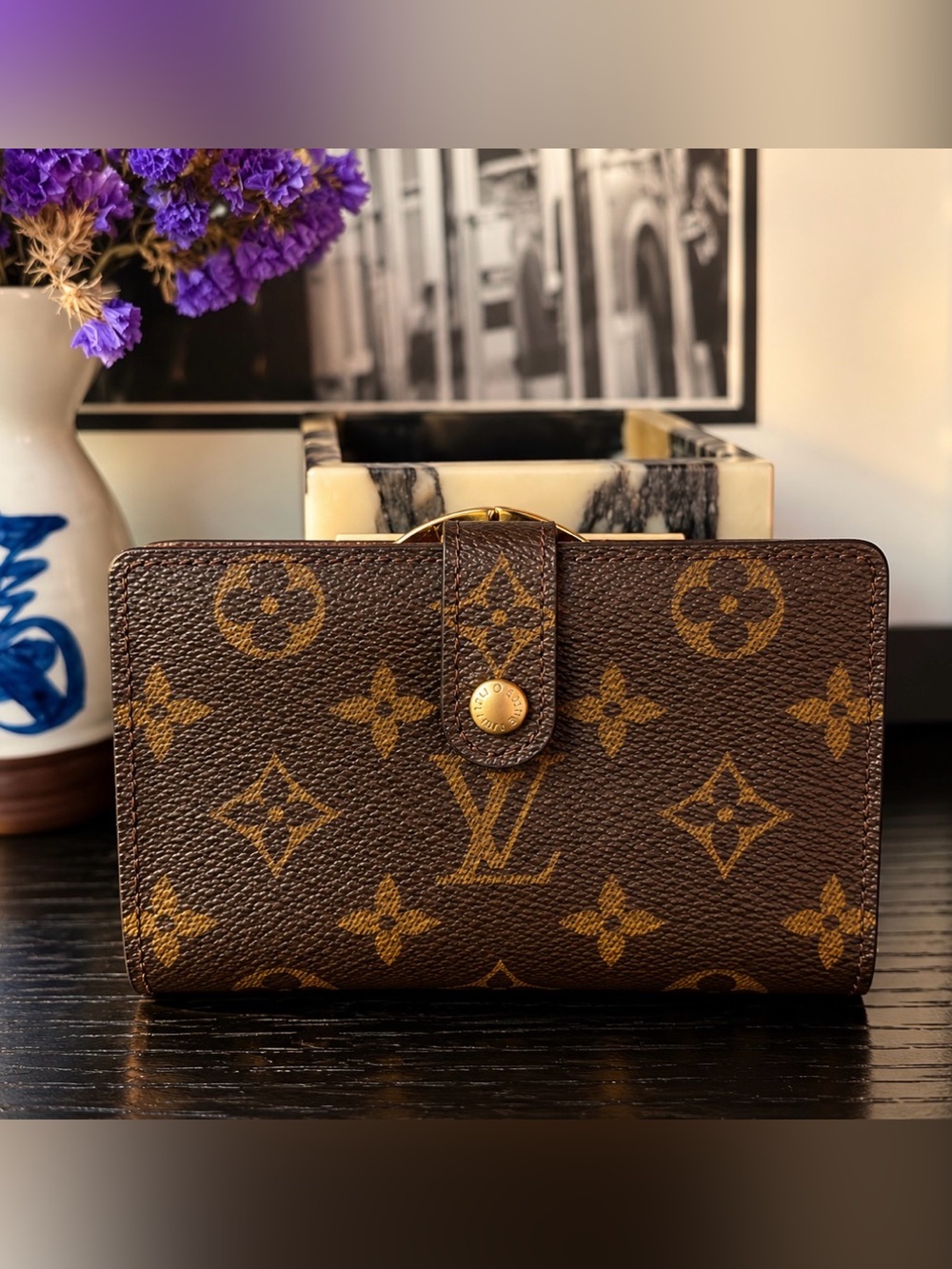 Louis Vuitton Monogram Canvas Brown & Gold Snap Card Holder